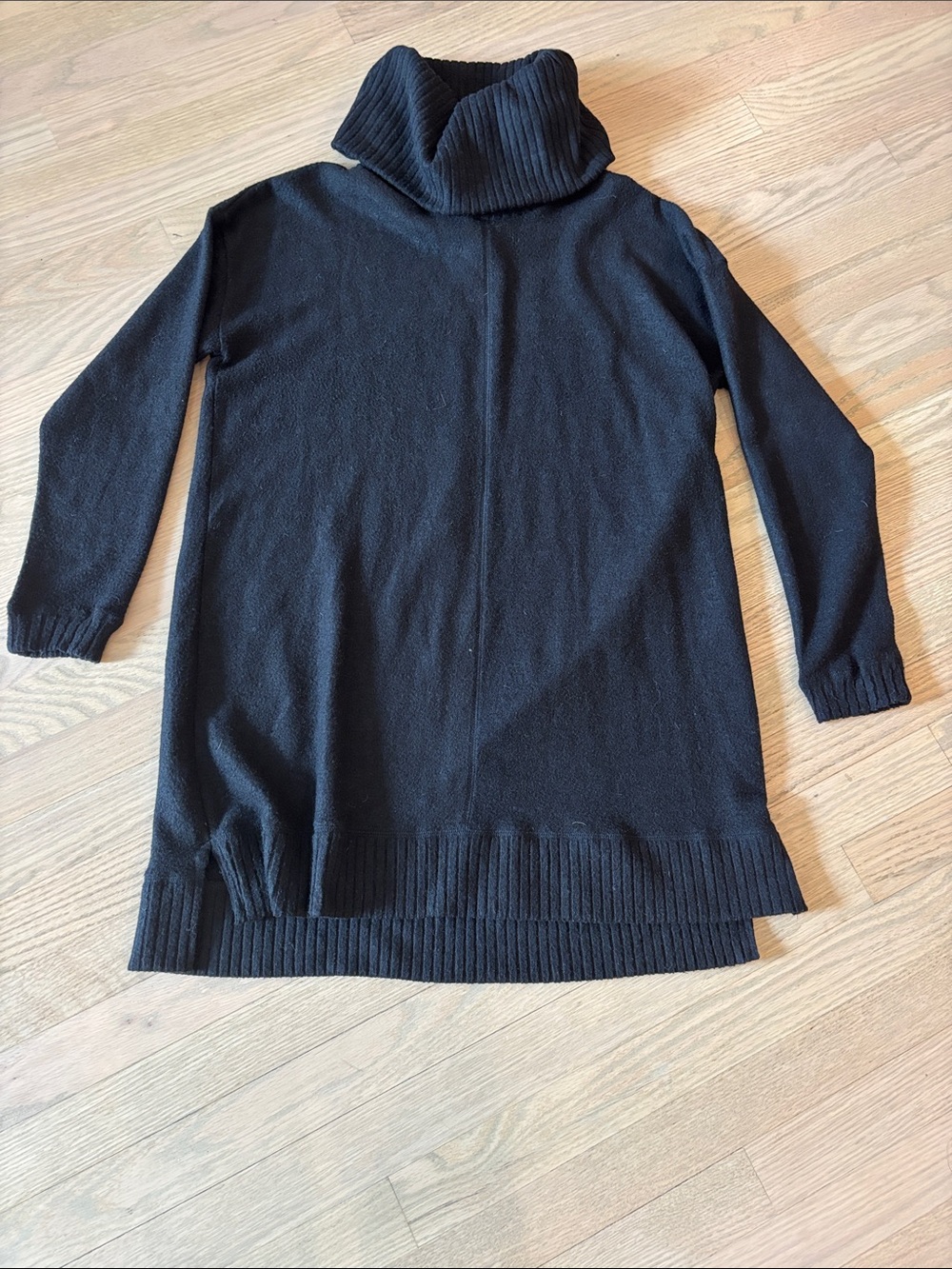 Black Turtleneck Fleece Longline Overzized Sweater Small